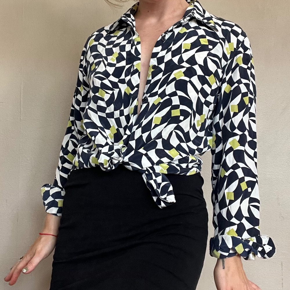 Geometric silk blouse